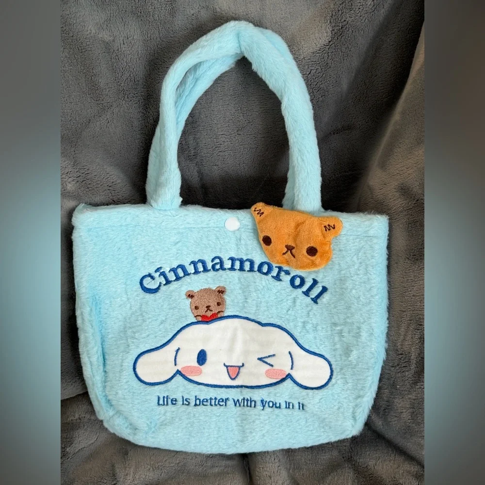 ❤️❤️SANRIO MYSTERY BUNDLE w/ Blue Cinnamoroll Plush Tote Bag Snap Closure